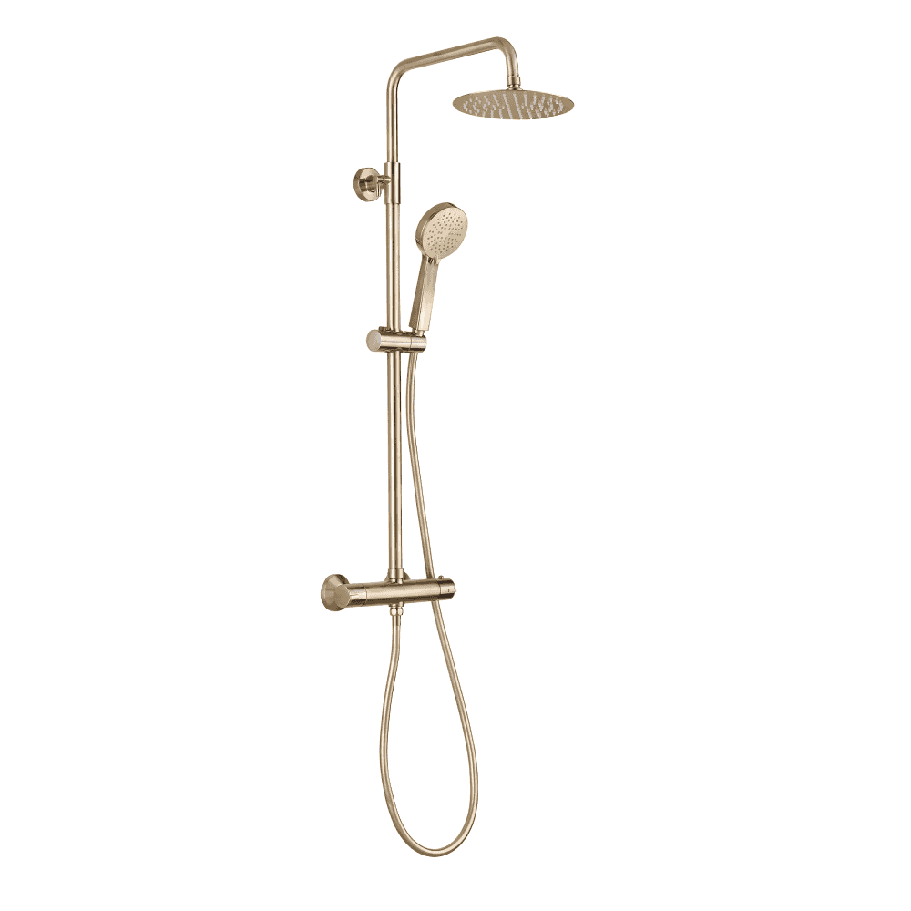 Astini Plumb Essentials Brushed Brass Round Thermostatic Overhead Shower Kit