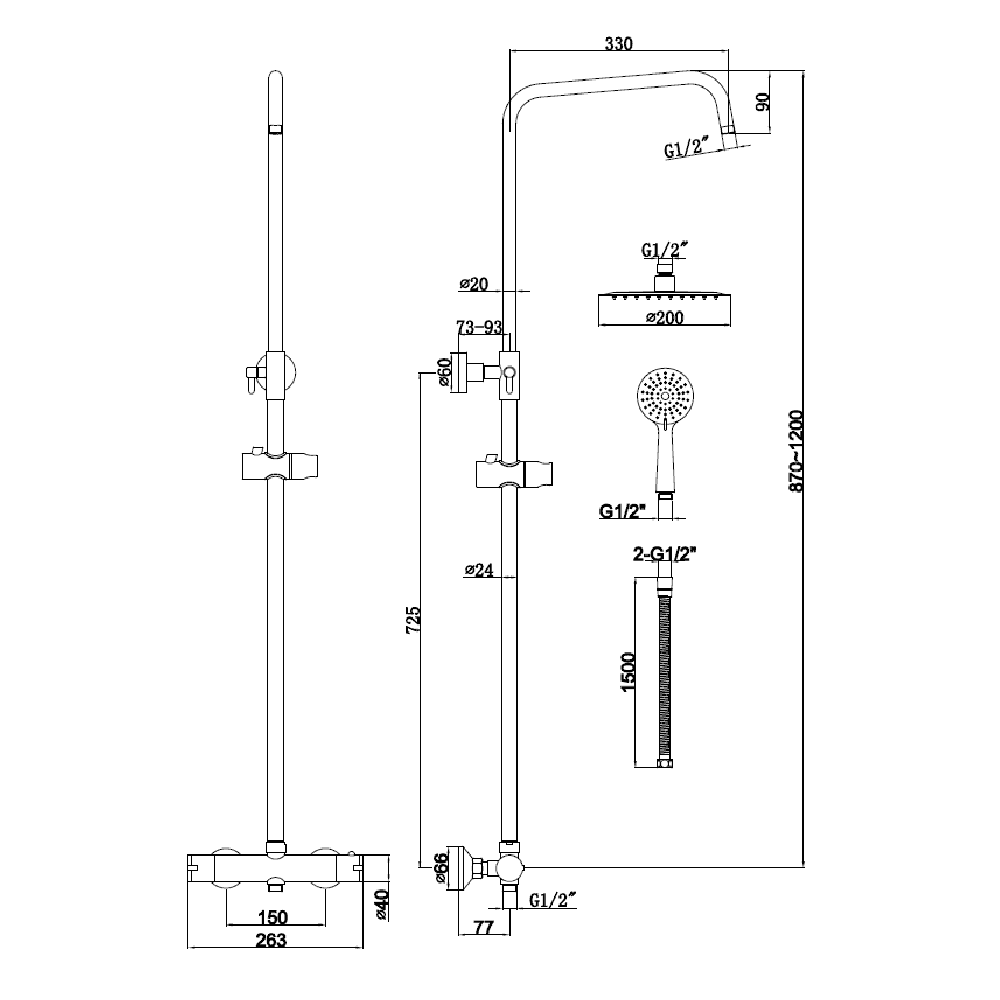 Astini Plumb Essentials Brushed Brass Round Thermostatic Overhead Shower Kit