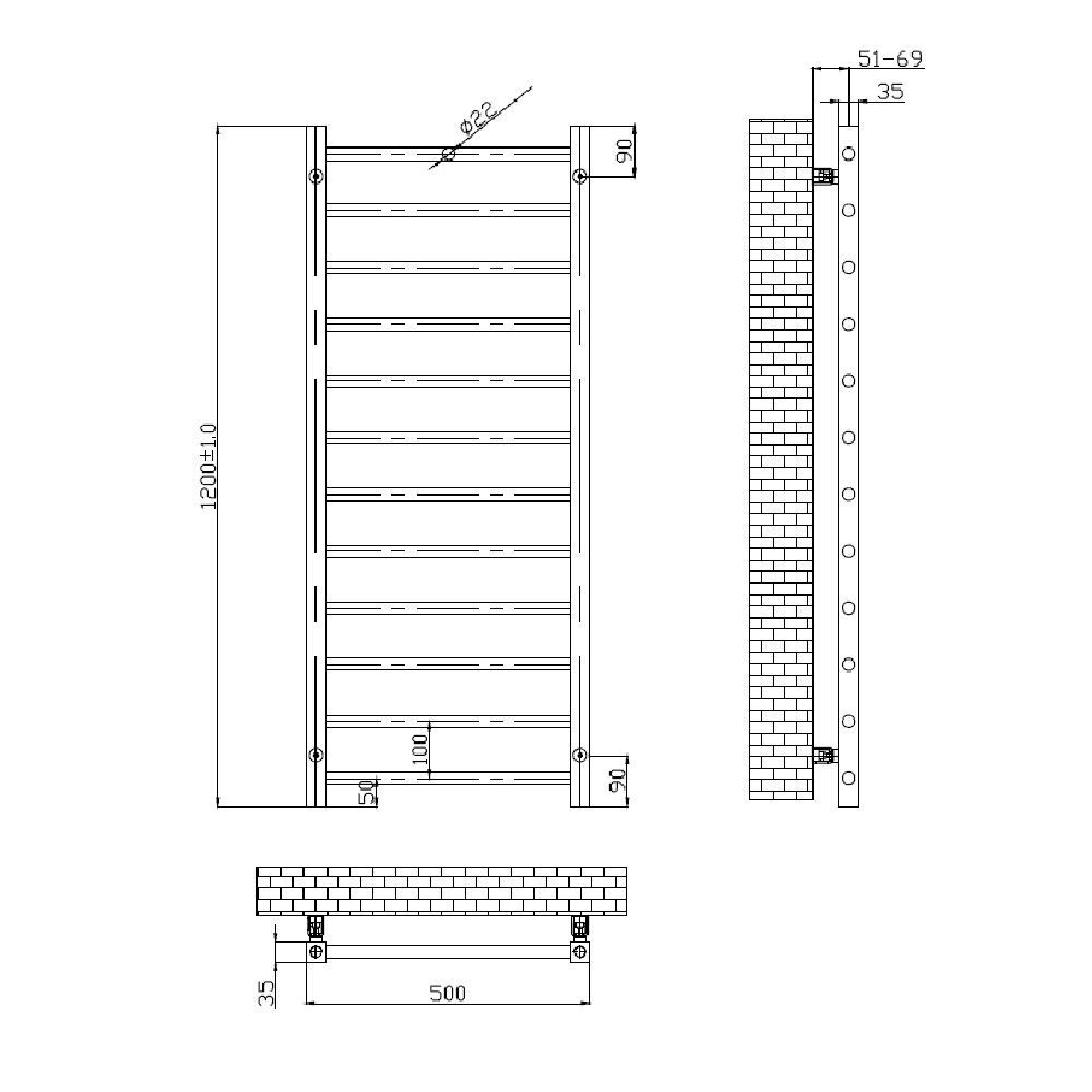 Astini Sanson Brushed Brass 1200x500 Ladder Towel Rail