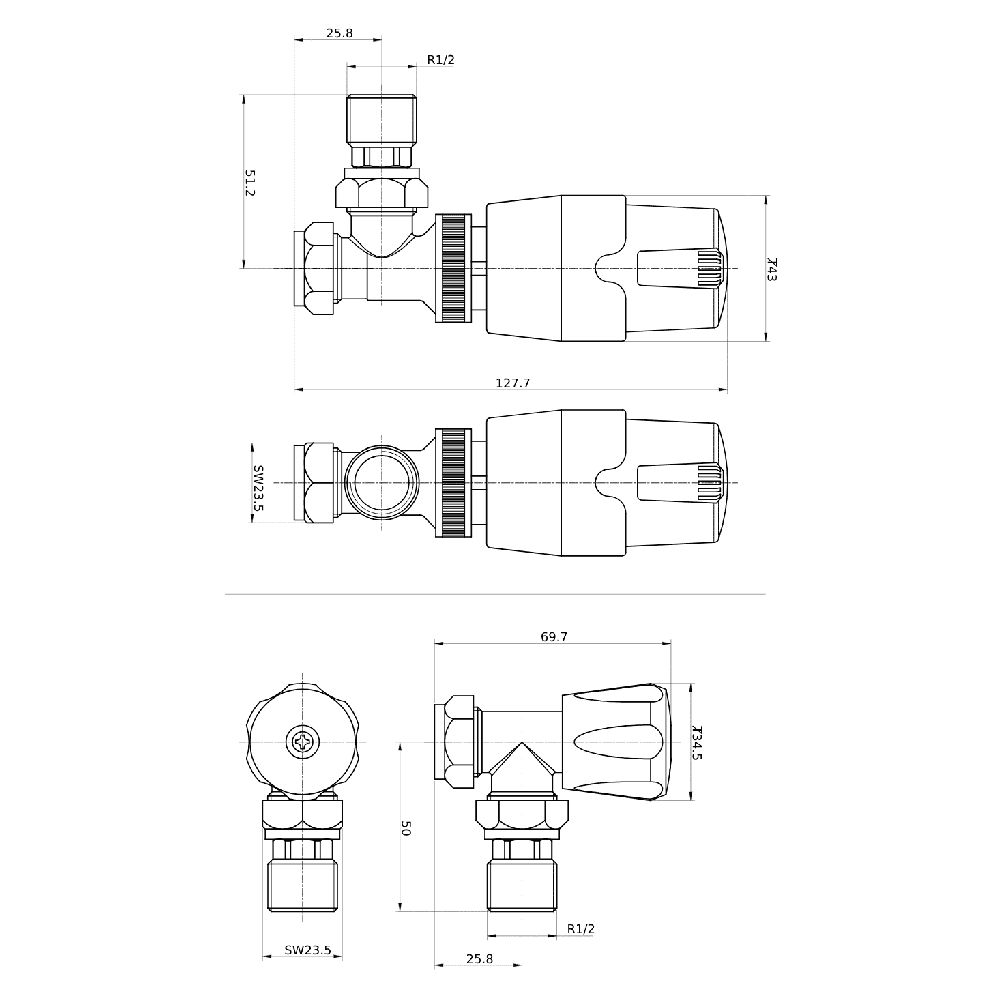 Astini Thermostatic Controlled Black Angled Radiator Valves
