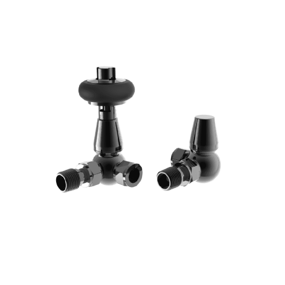 Astini Caerleon Black Nickel Wooden Head Corner Radiator Valve