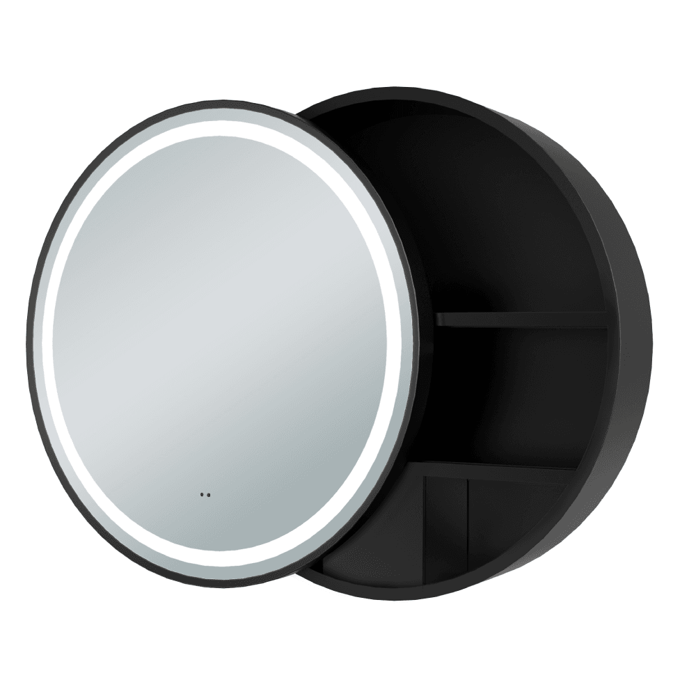 Astini Monty Round Black Single Door LED Mirror Cabinet