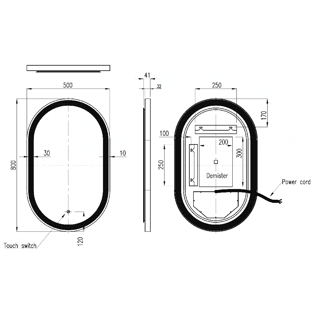 Astini Martha Orca Black 800 LED Touch Mirror