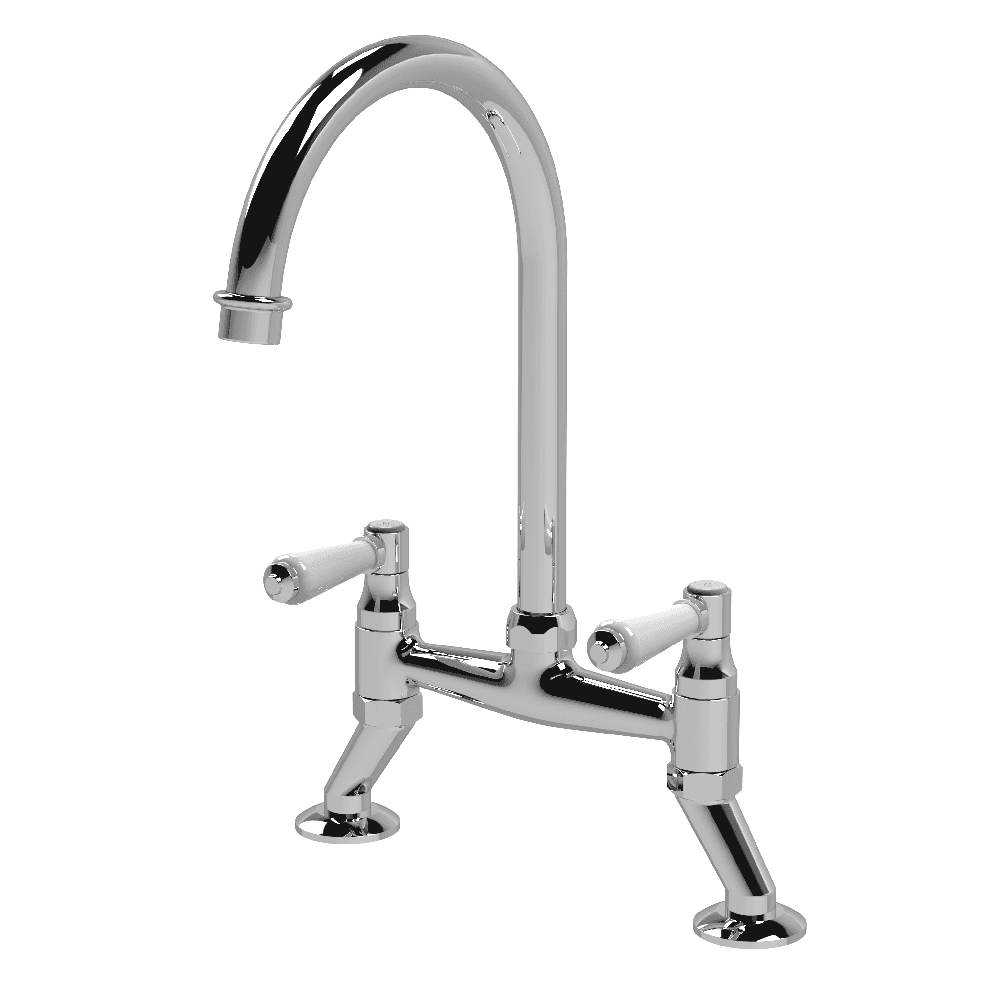 Astini Provencale Traditional Twin Lever Bridge Kitchen Mixer Tap with Ceramic Handles