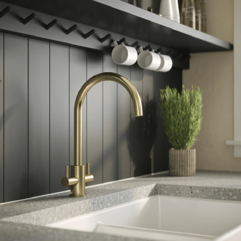 Astini Roxor Mono Dual Lever Kitchen Mixer Tap with Brushed Brass, Matt Black & Chrome Finish
