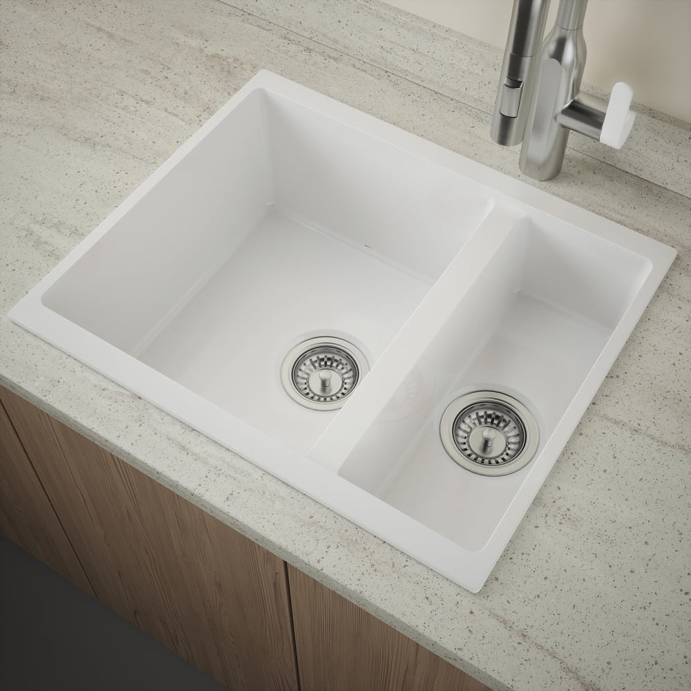 Astini Dante 1.5 Bowl Ceramic White Reversible Undermount Kitchen Sink & Waste