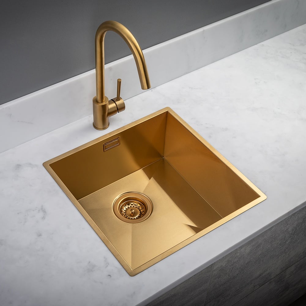 Astini Sotto 40x40 1.0 Bowl Brushed Brass PVD Stainless Steel Kitchen Sink & Waste