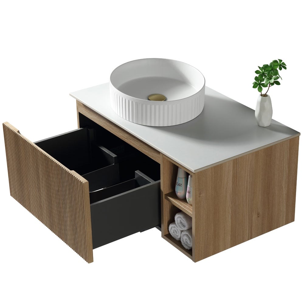 Astini Flauto 800mm Wall Hung Vanity W/ Side Storage & LH Counter Top