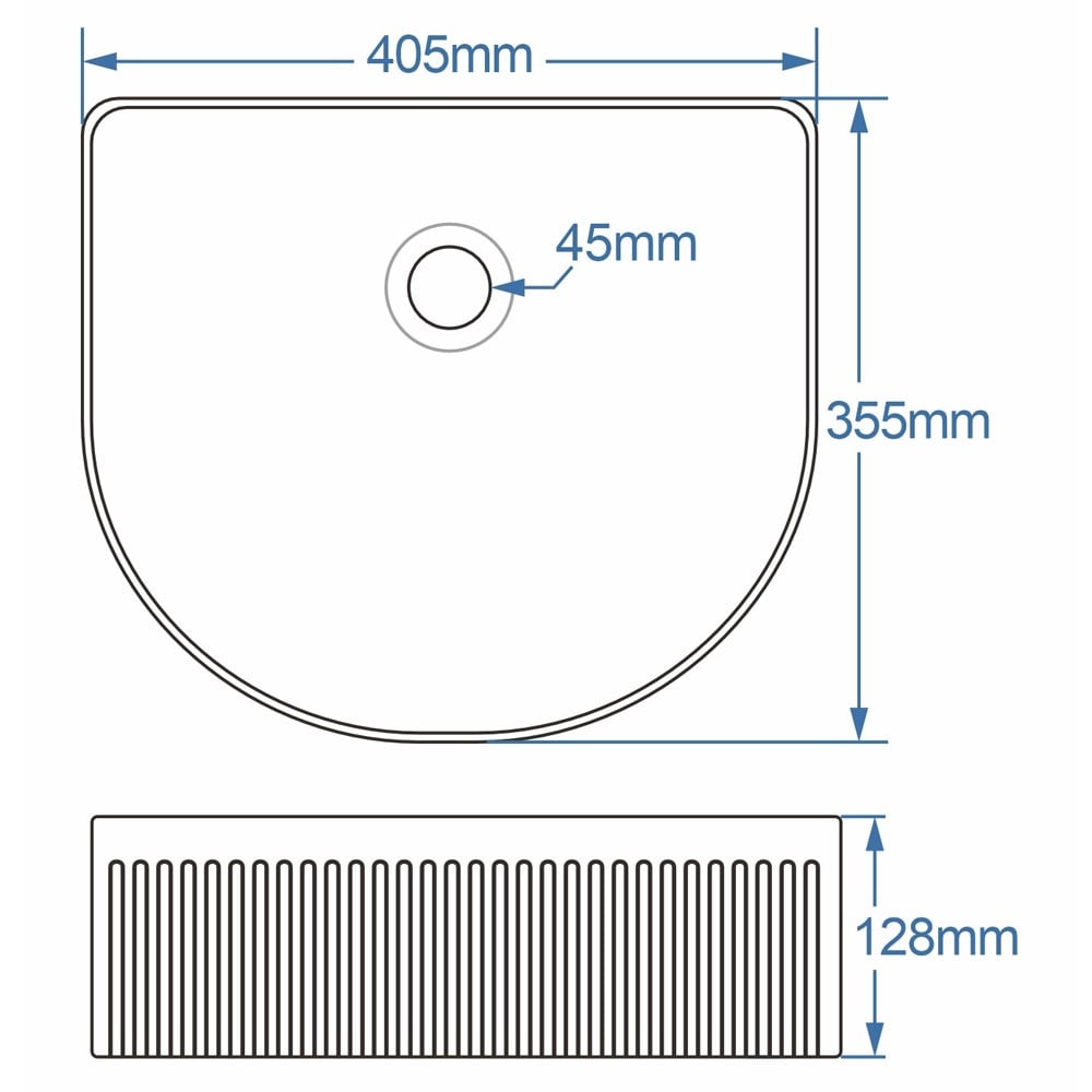 Astini Flauto D-Shape Fluted Gloss White Countertop Basin