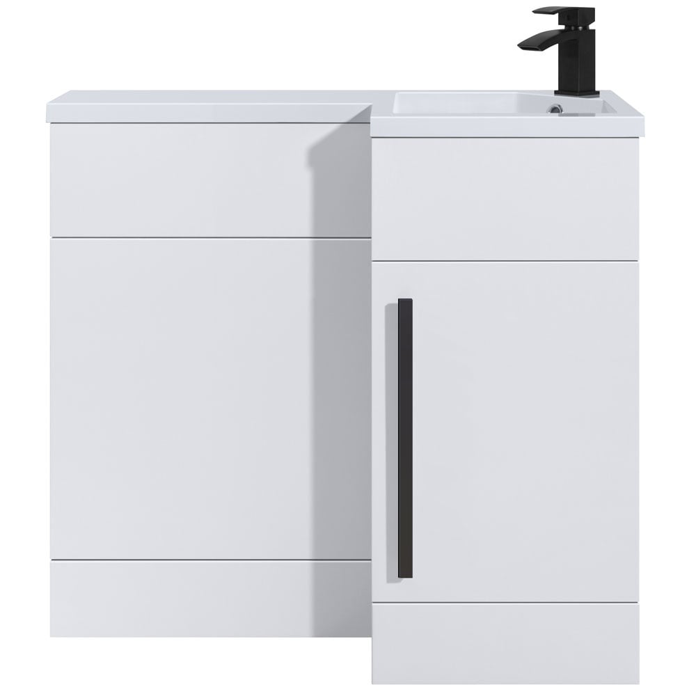 Astini Ravenna 900mm Gloss White Single Door Black Handle Vanity Unit WC & RH Basin