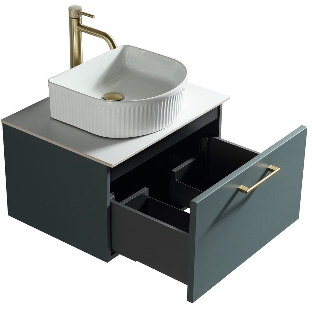 Astini Piatta 600mm Smoked Sage Wall Hung Vanity Unit With Counter Top