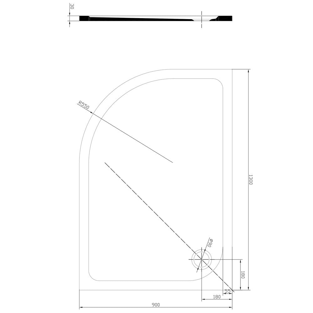 Astini White Offset Quad Low Profile Shower Tray LH 1200x900mm