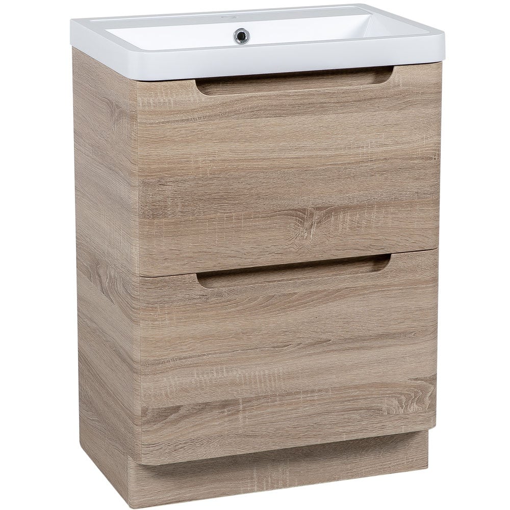 Astini Monza 600mm Country Oak Floor Standing Vanity Unit & Basin