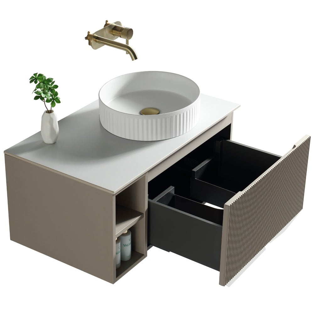 Astini Flauto 800mm Wall Hung Vanity Unit W/ Side Storage & RH Counter Top