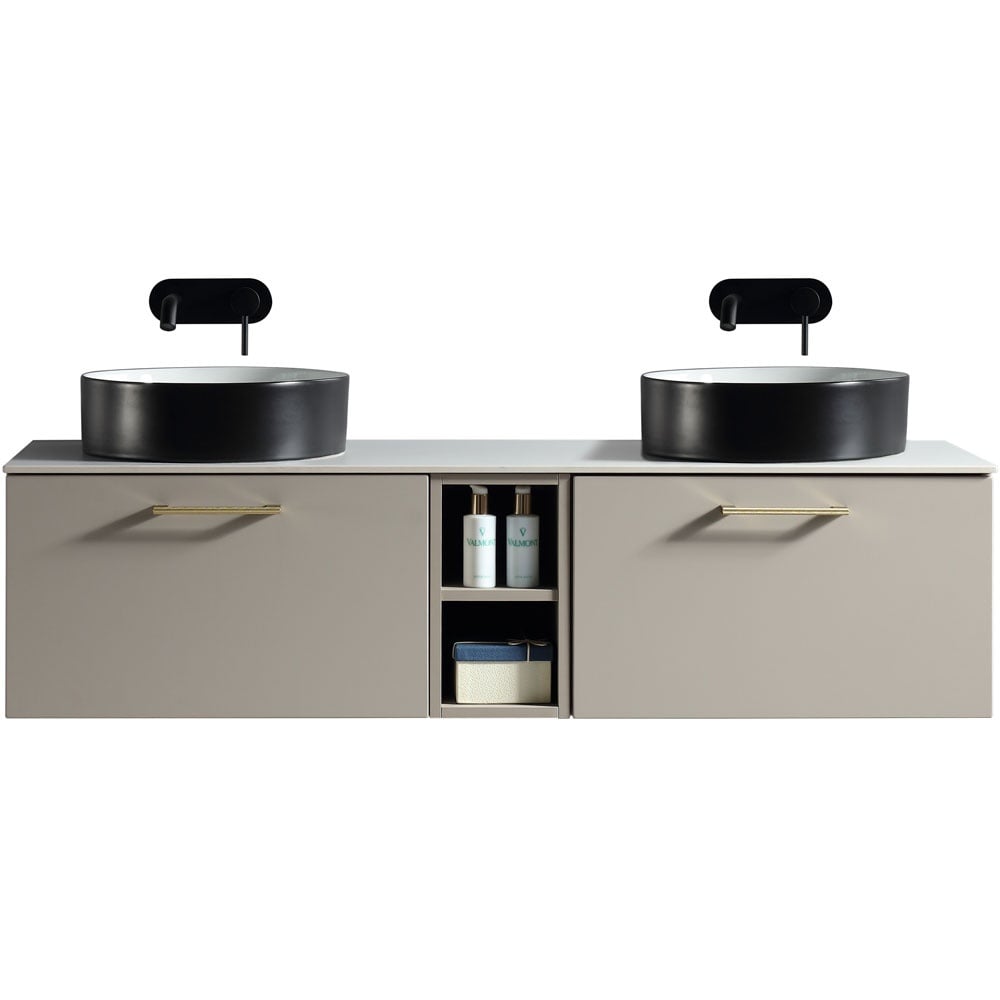 Astini Piatta 1400mm Soft Coffee Wall Hung Double Vanity W/ Storage Box & Counter Top