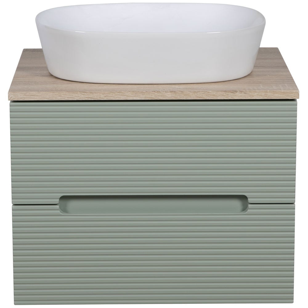Astini Monza Plus 600mm Aloe Green/Contry Oak Fluted Wall Hung Vanity Unit With Counter Top