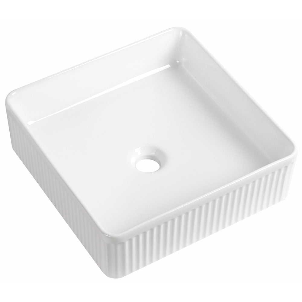 Astini Flauto 405x405 Fluted Gloss White Square Countertop Basin