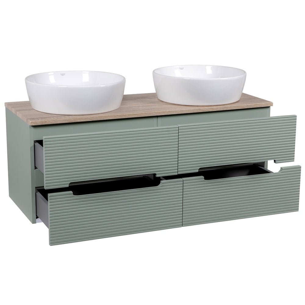 Astini Monza Plus 1200mm Aloe Green Fluted Wall Hung Double Vanity With Counter Top