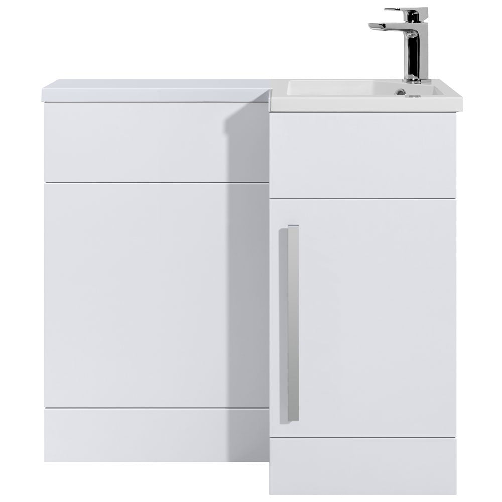 Astini Ravenna 900mm Gloss White Single Door Satin Handle Vanity Unit WC & RH Basin