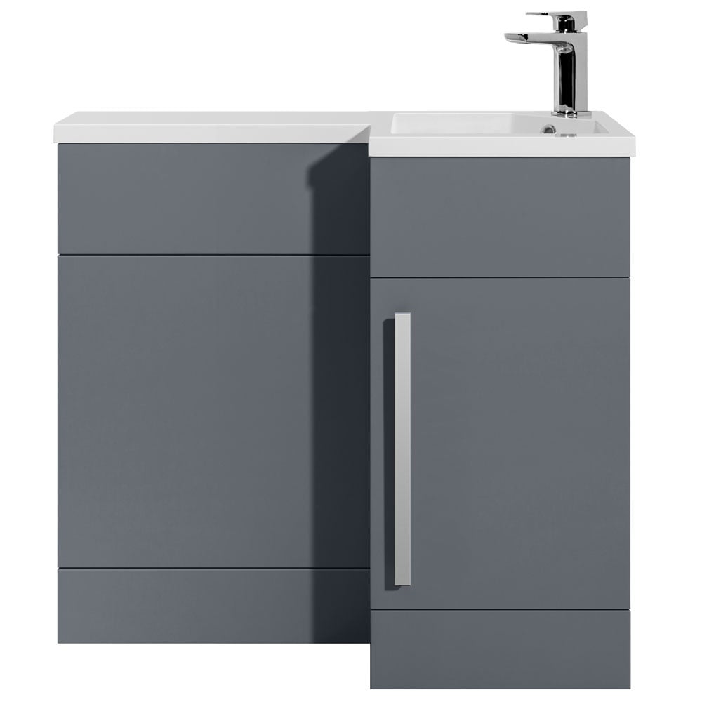 Astini Ravenna 900mm Gloss Shadow Grey Single Door Satin Handle Vanity Unit WC & RH Basin