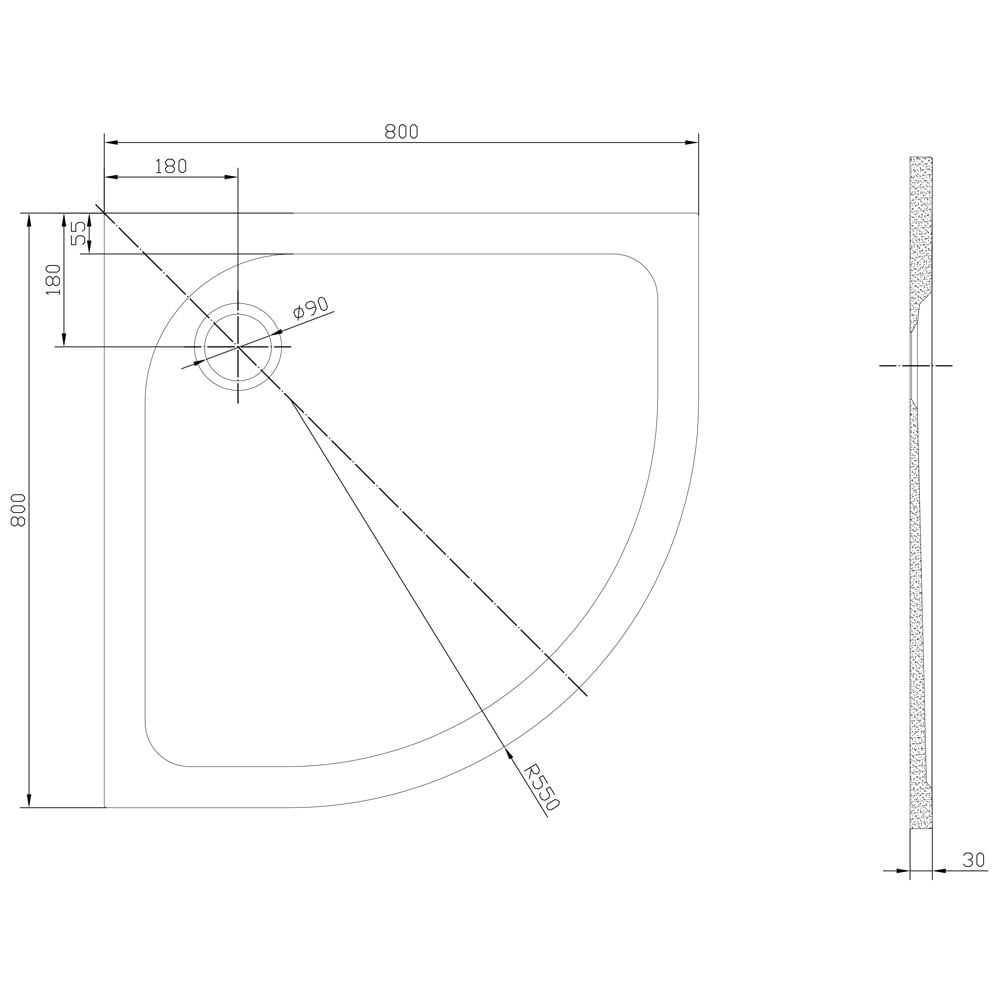 Astini White Quadrant Low Profile Shower Tray 800x800mm