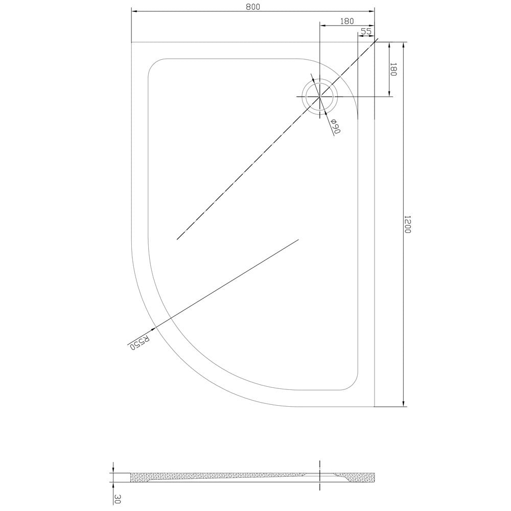 Astini White Offset Quad Low Profile Shower Tray RH 1200x800mm