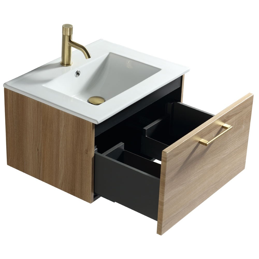 Astini Piatta 600mm Country Oak Wall Hung Vanity Unit & Basin