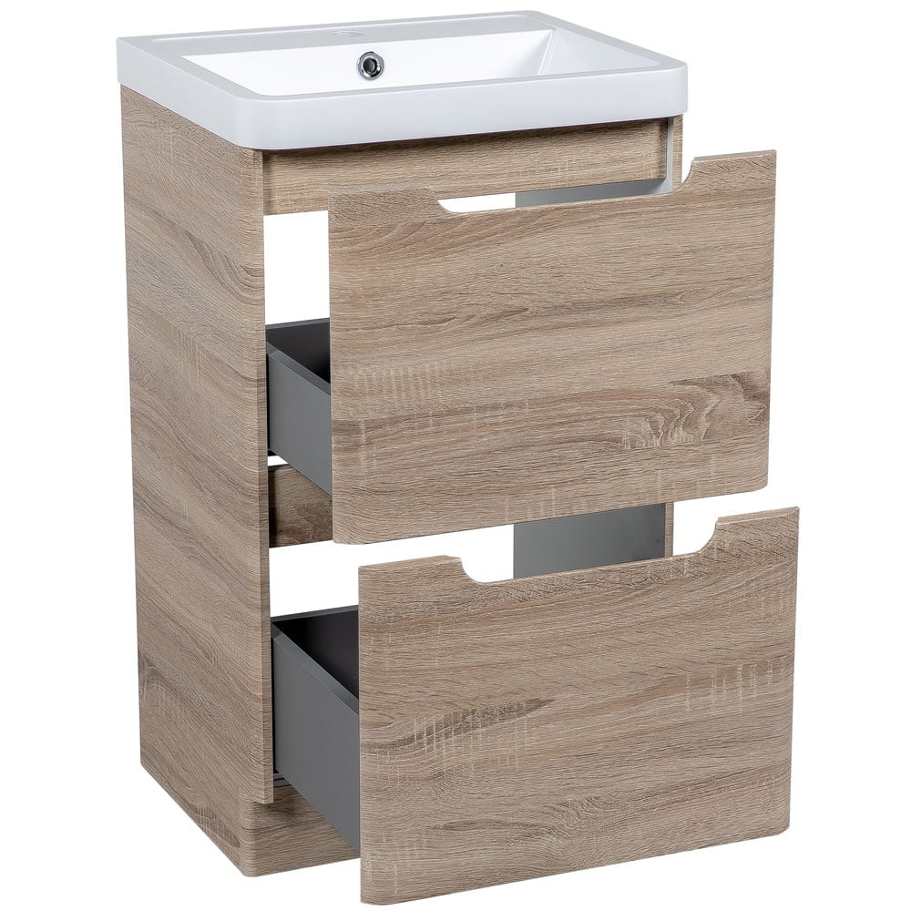 Astini Monza 500mm Country Oak Floor Standing Vanity Unit & Basin