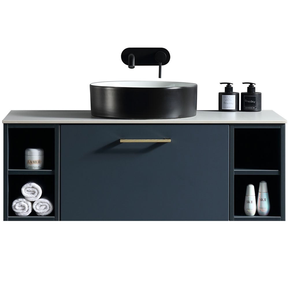 Astini Piatta 1000mm Midnight Shadow Wall Hung 2 Side Storage Vanity Unit With Counter Top