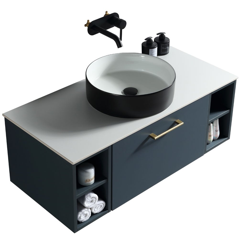 Astini Piatta 1000mm Midnight Shadow Wall Hung 2 Side Storage Vanity Unit With Counter Top