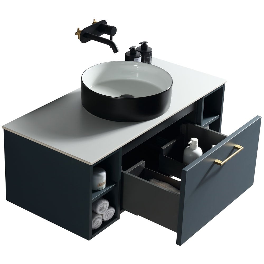 Astini Piatta 1000mm Midnight Shadow Wall Hung 2 Side Storage Vanity Unit With Counter Top