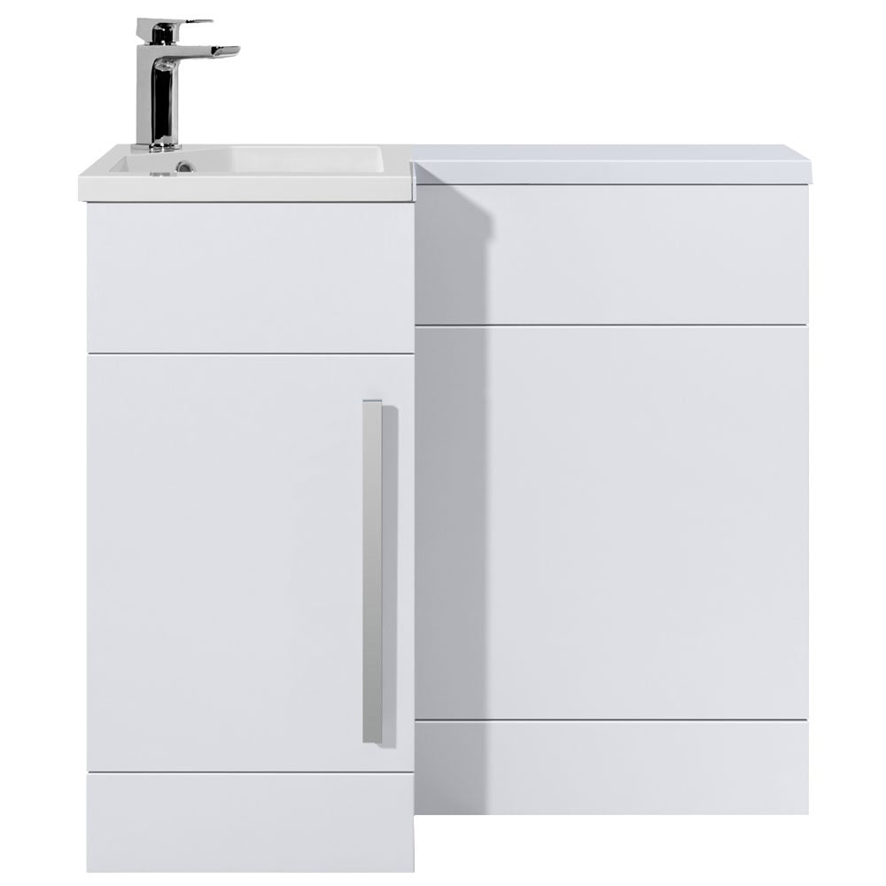 Astini Ravenna 900mm Gloss White Single Door Satin Handle Vanity Unit WC & LH Basin