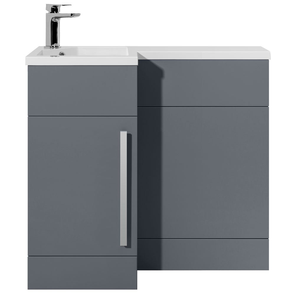 Astini Ravenna 900mm Gloss Shadow Grey Single Door Satin Handle Vanity Unit WC & LH Basin