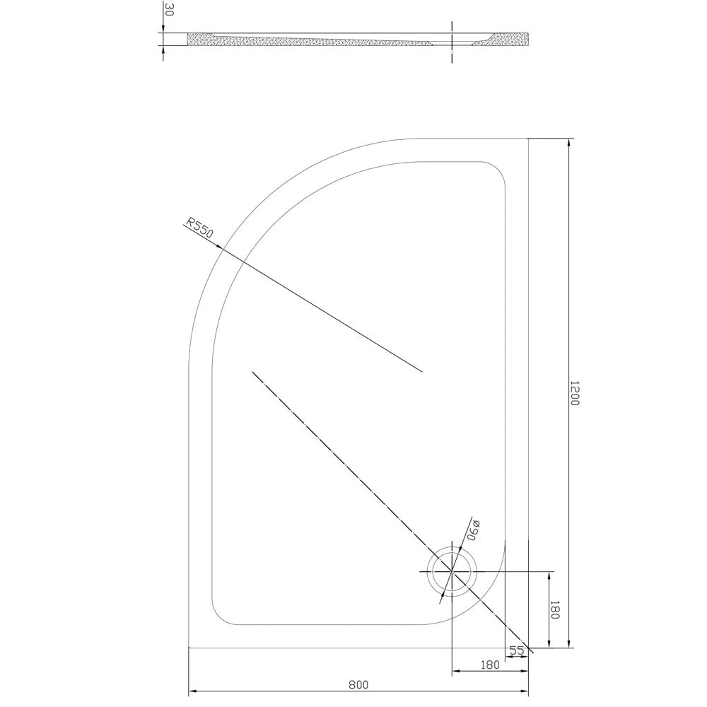 Astini White Offset Quad Low Profile Shower Tray LH 1200x800mm