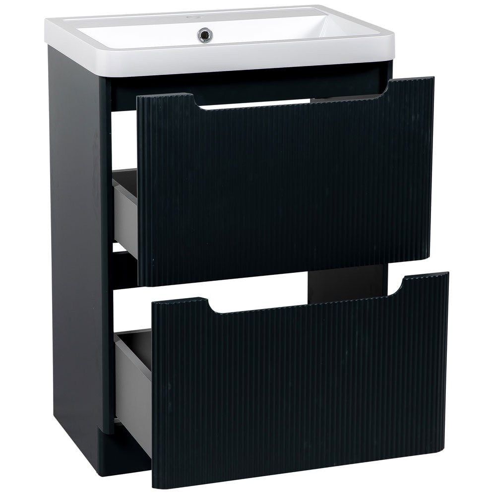 Astini Monza 600mm Fluted Shadow Grey Floor Standing Vanity Unit & Basin