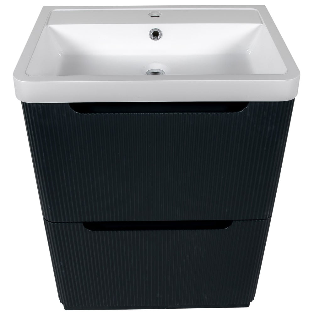 Astini Monza 600mm Fluted Shadow Grey Floor Standing Vanity Unit & Basin
