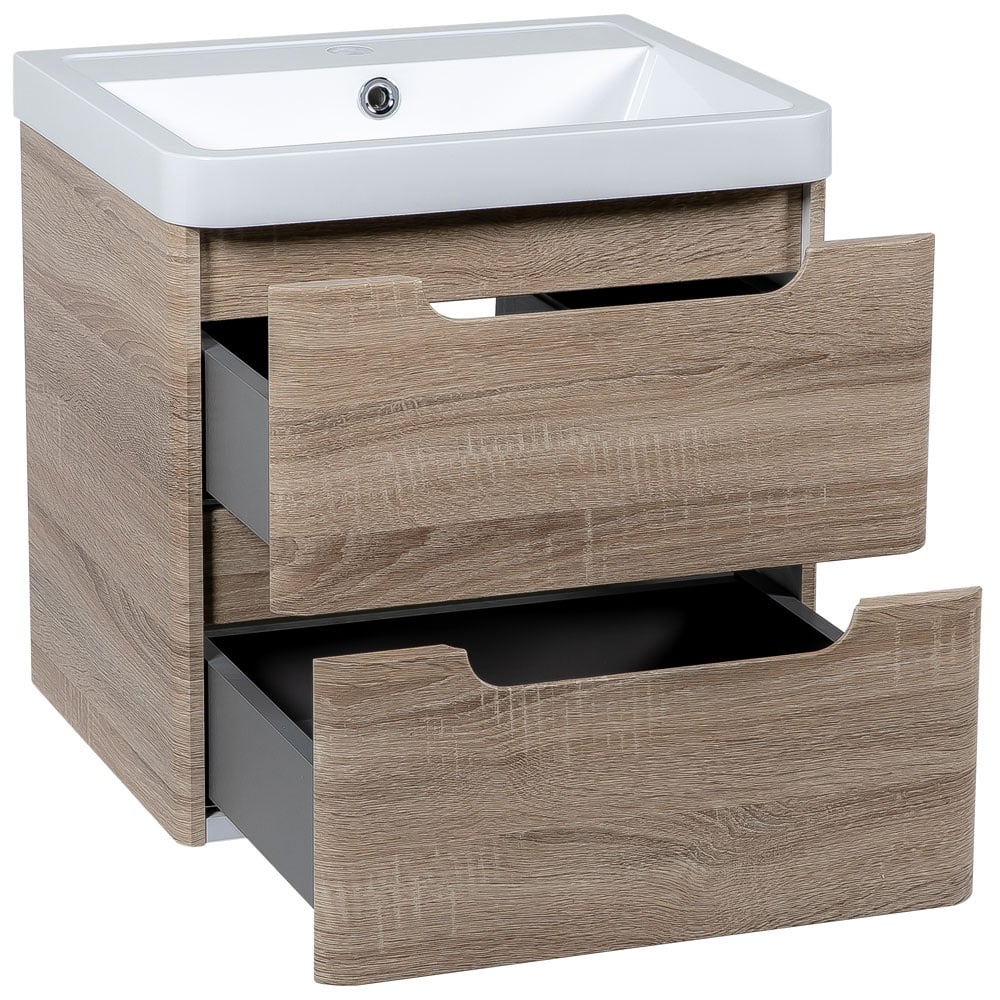 Astini Monza 500mm Country Oak Wall Hung Vanity Unit & Basin