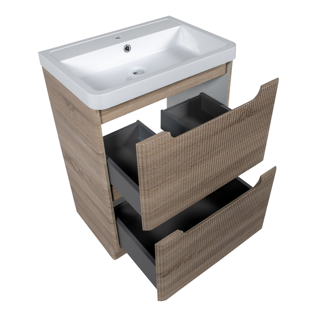Astini Monza 600mm Fluted Country Oak Floor Standing Vanity Unit