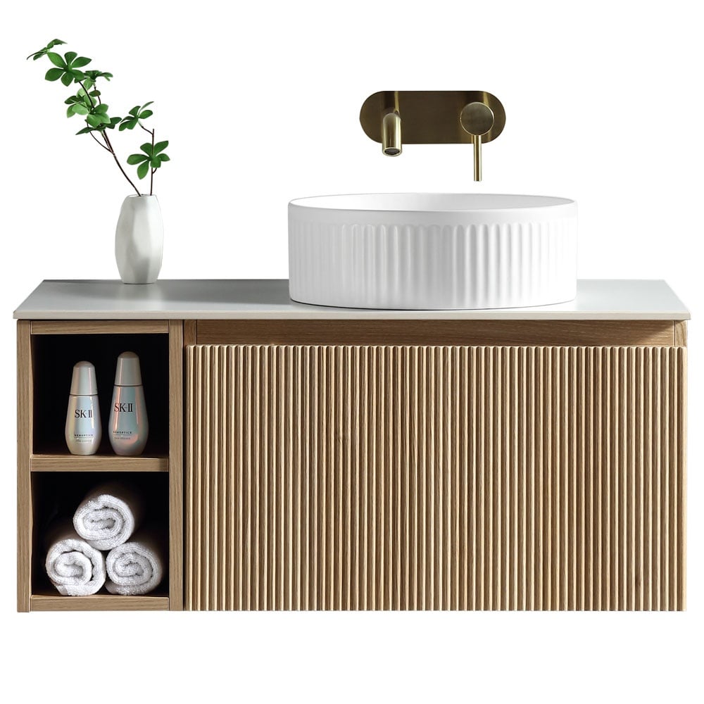 Astini Flauto 800mm Wall Hung Vanity Unit W/ Side Storage & RH Counter Top