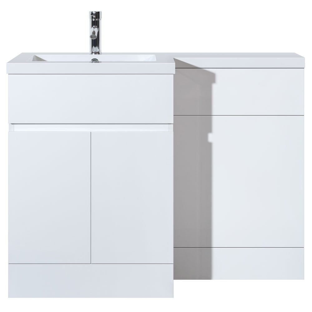 Astini Tivolli 1100mm Gloss White Double Door Vanity Unit WC & LH Basin