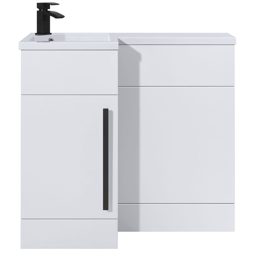 Astini Ravenna 900mm Gloss White Single Door Black Handle Vanity Unit WC & LH Basin
