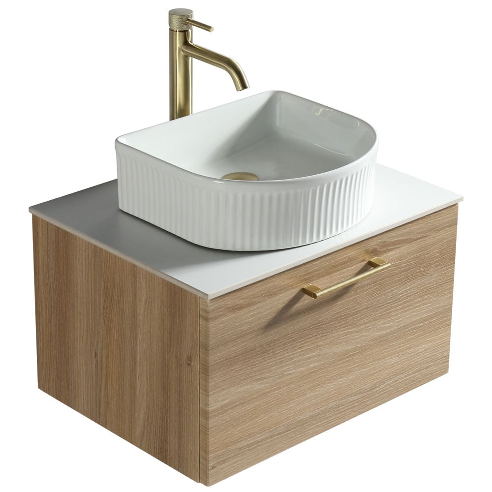 Astini Piatta 600mm Country Oak Wall Hung Vanity Unit With Counter Top