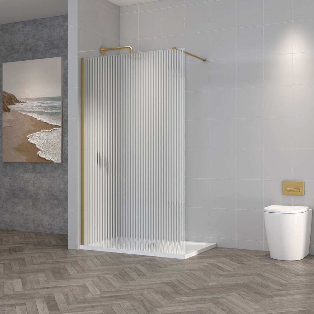 Astini TI8 Fluted Brushed Brass 900x1950x8mm Wetroom Panel