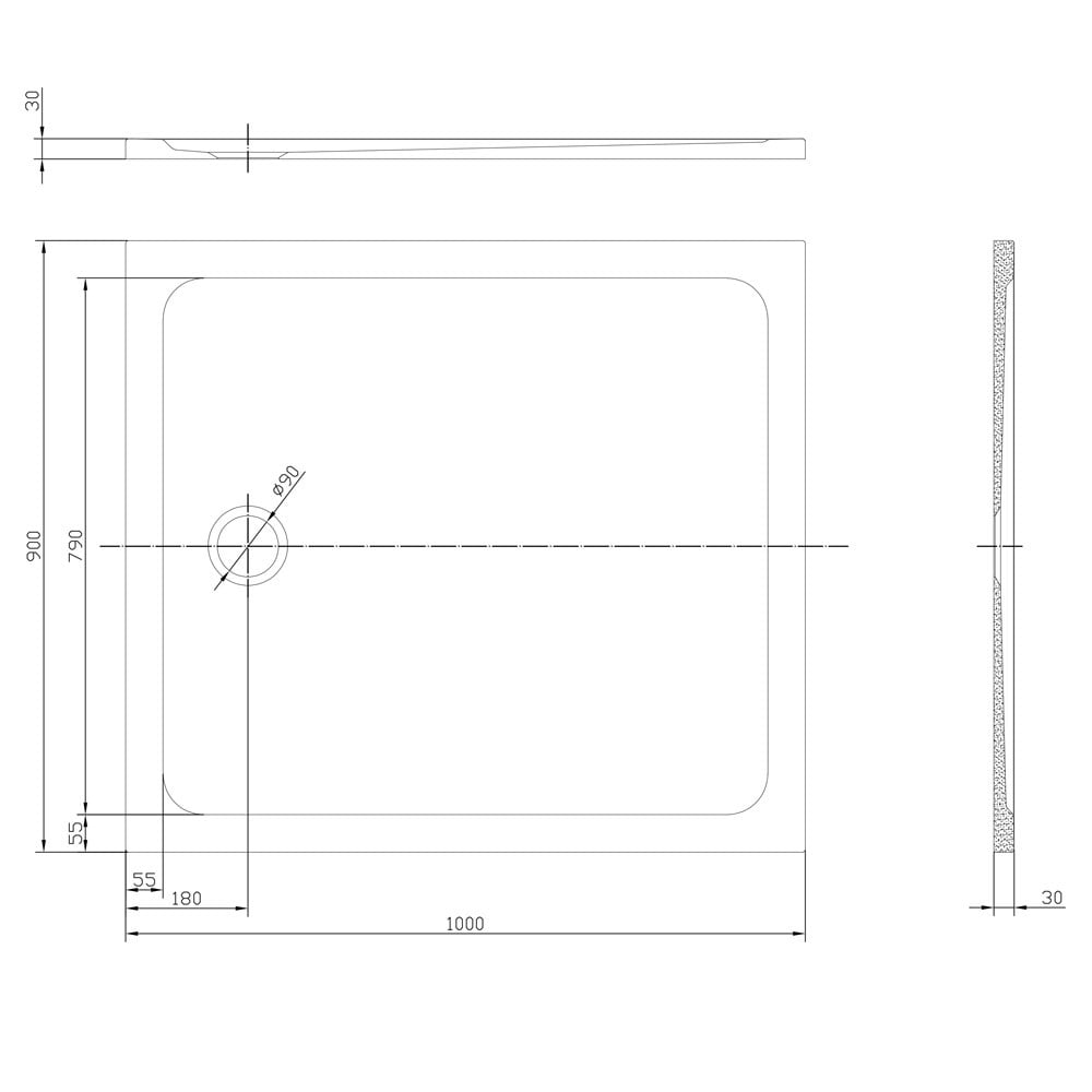 Astini White Rectangular Low Profile Shower Tray 1000x900mm