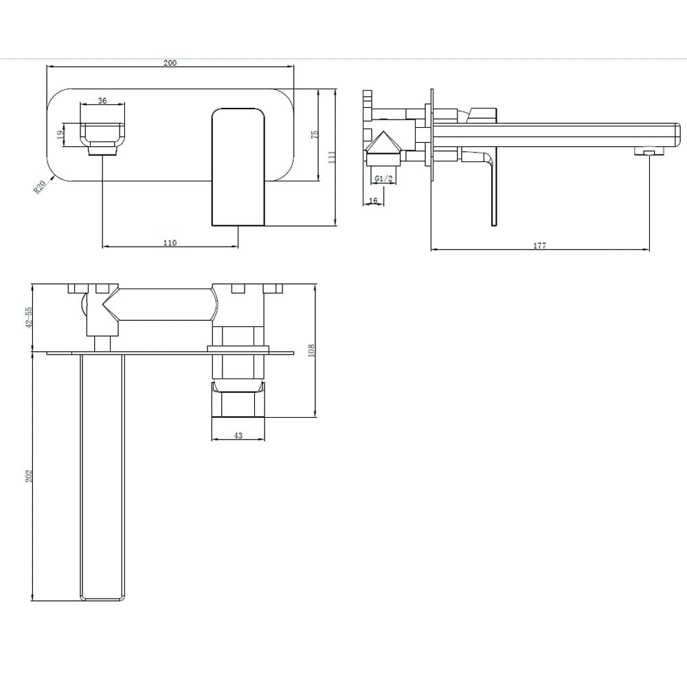 Astini Quadrado Chrome Square Eco Wall Mounted Basin Mixer Tap