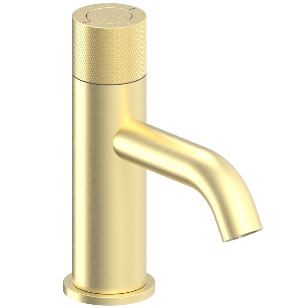 Astini Redondo Brushed Brass Round Push Button Basin Mixer Tap & Waste