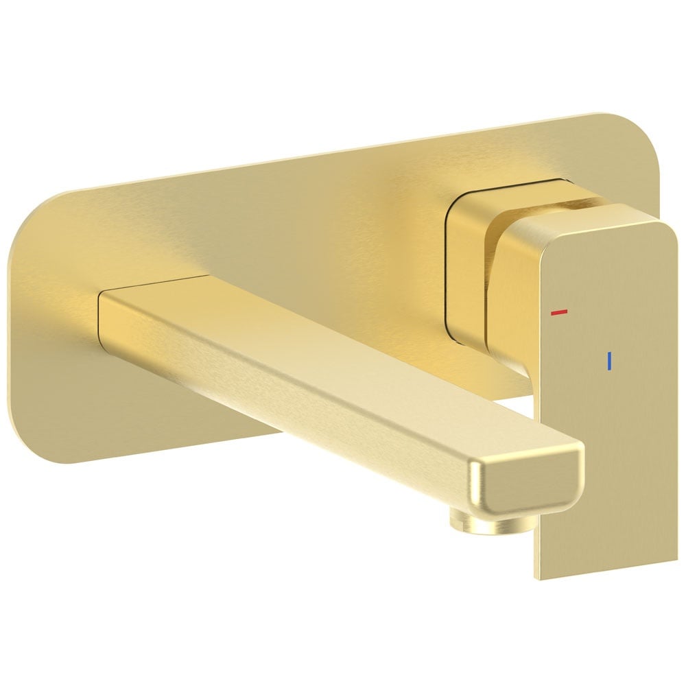 Astini Quadrado Brushed Brass Square Eco Wall Mounted Basin Mixer Tap
