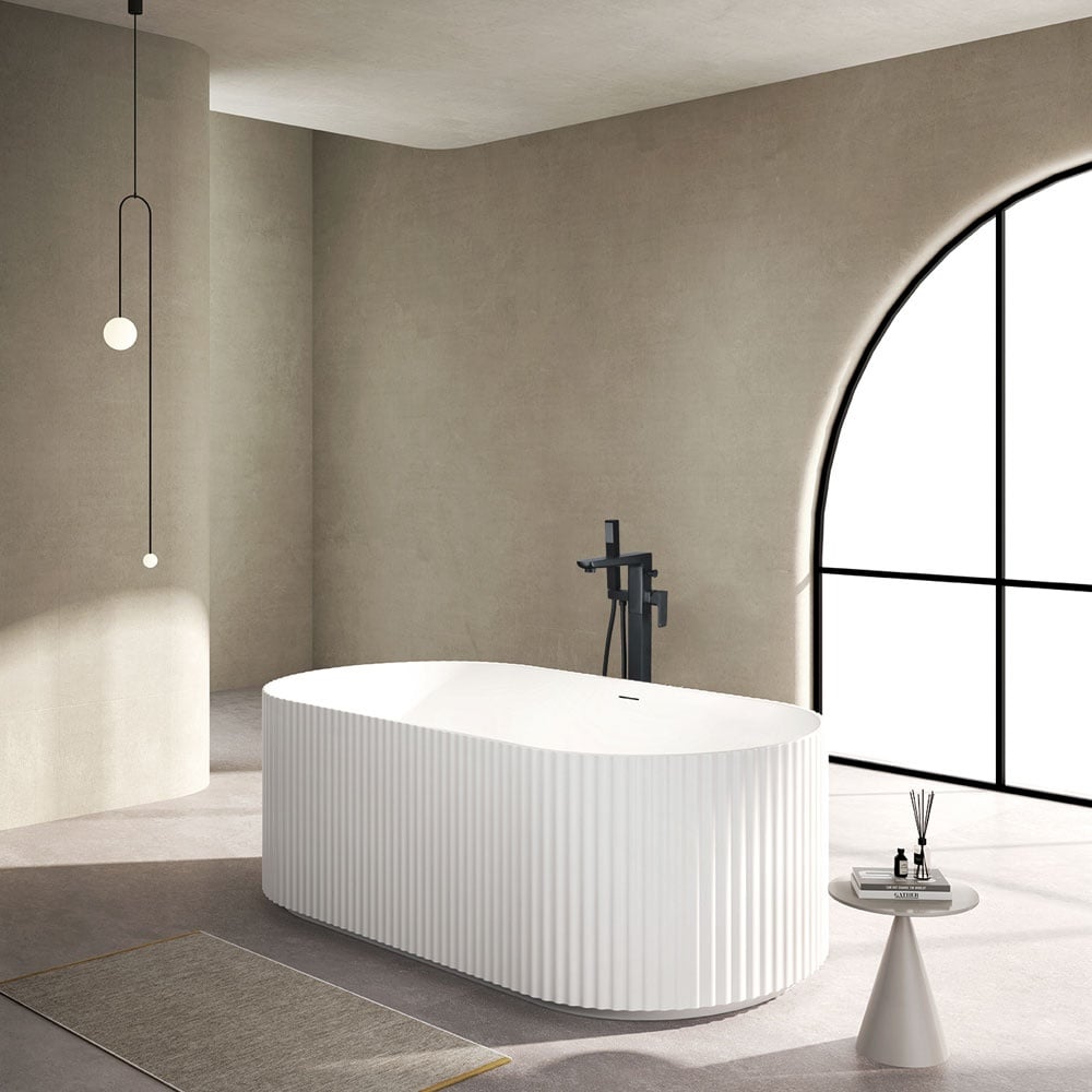 Astini Flauto Matte White Fluted Freestanding Bath Tub & Waste