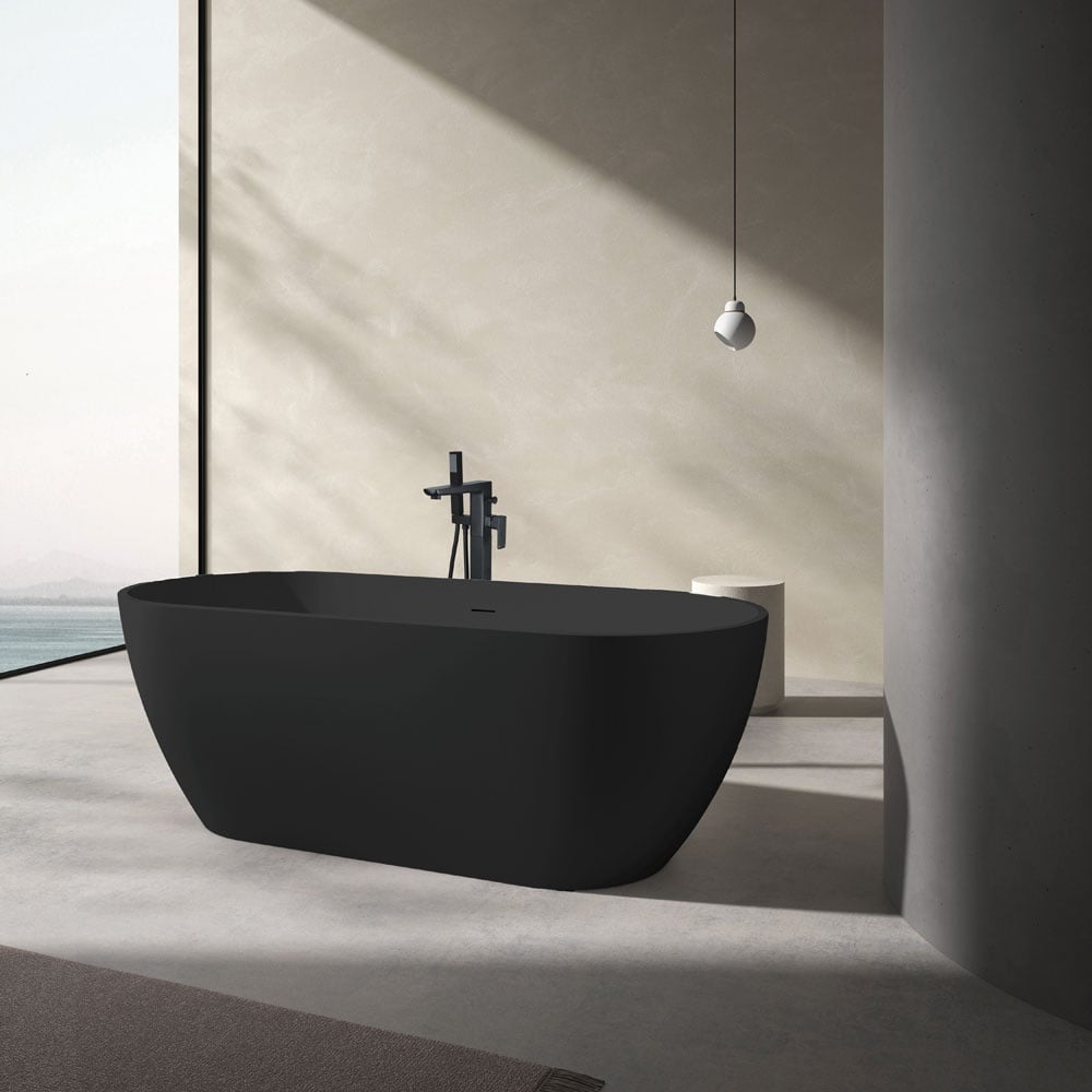 Astini Nero Matte Black Freestanding Bath Tub & Waste