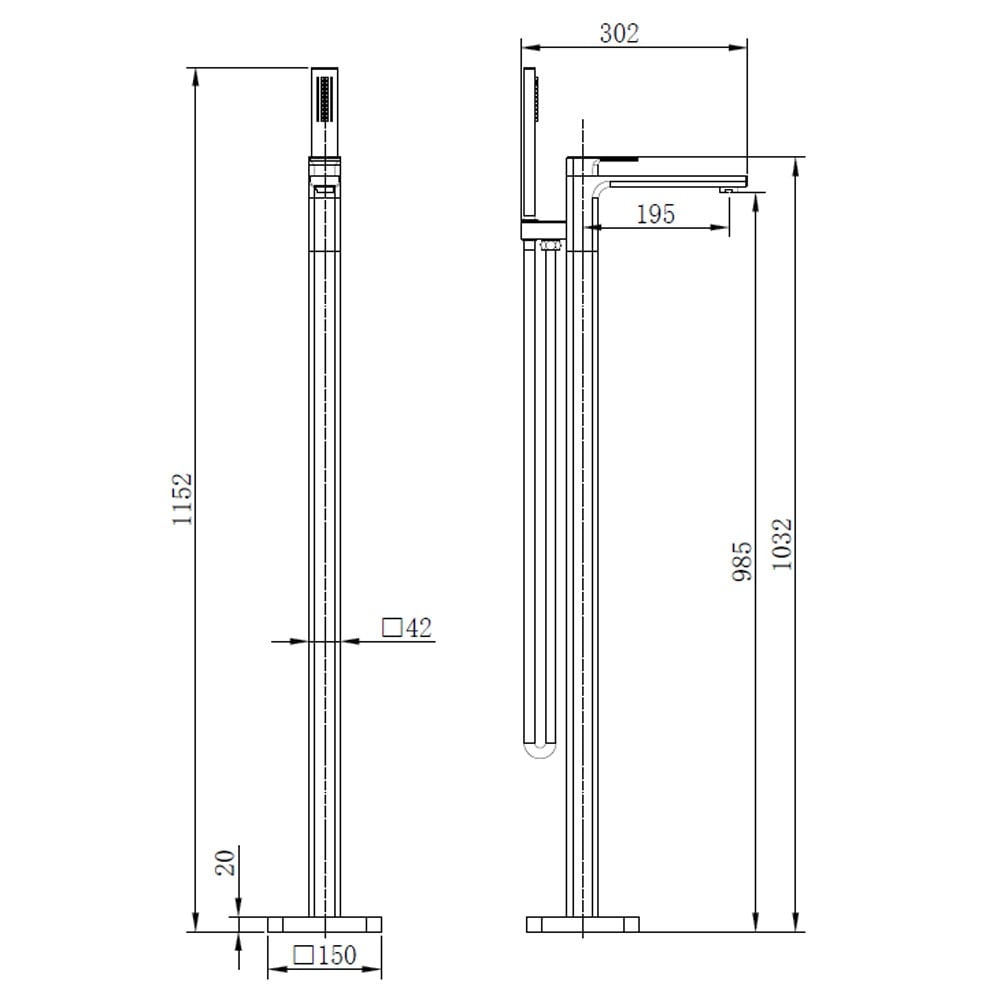 Astini Quadrado Matte Black Square Freestanding Bath Tap & Shower Mixer